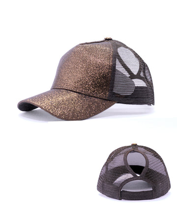 Glitter Ponytail Baseball Cap With Women Snapback Summer Mesh Hat